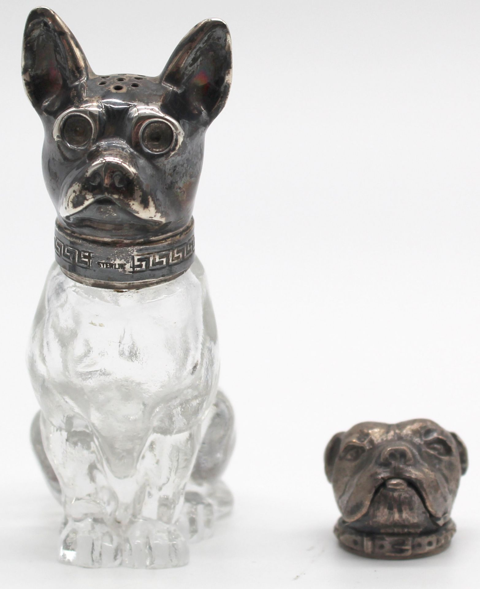 7 figures pug? Partly with silver. Also salt shaker, pillbox. - Image 22 of 23