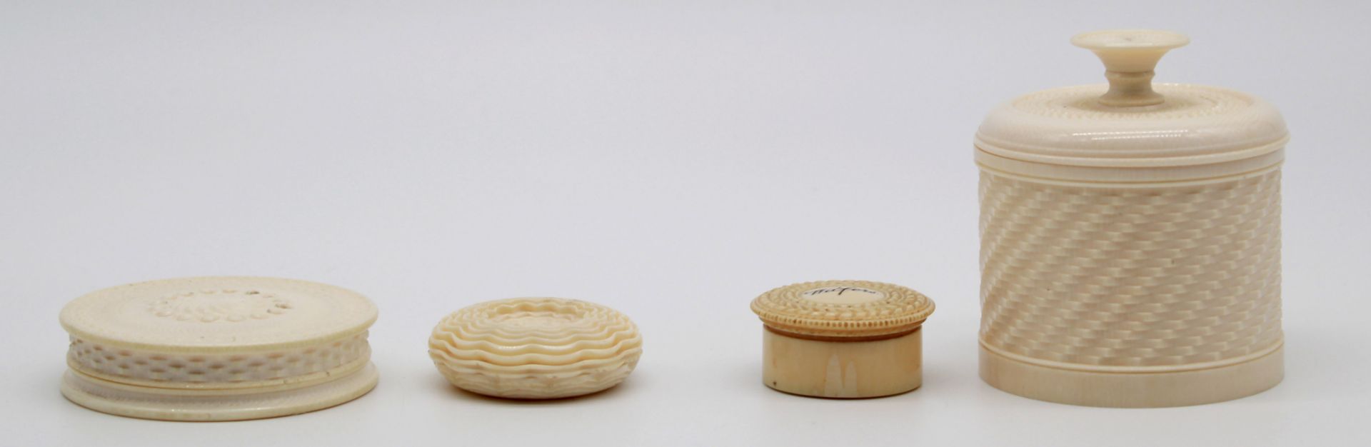 4 tins, probably ivory, 19th century. - Image 2 of 9