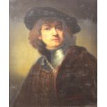 After Rembrandt van RIJN. Portrait of a young man with a beret and collar.