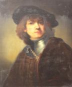 After Rembrandt van RIJN. Portrait of a young man with a beret and collar.
