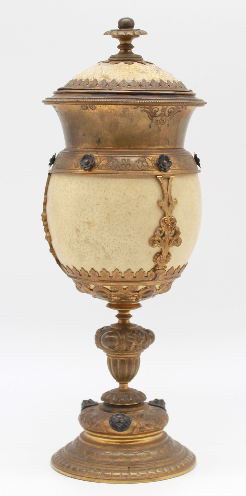 Ostrich egg cup. Bronze D'oré? Historicism around 1900. - Image 14 of 18