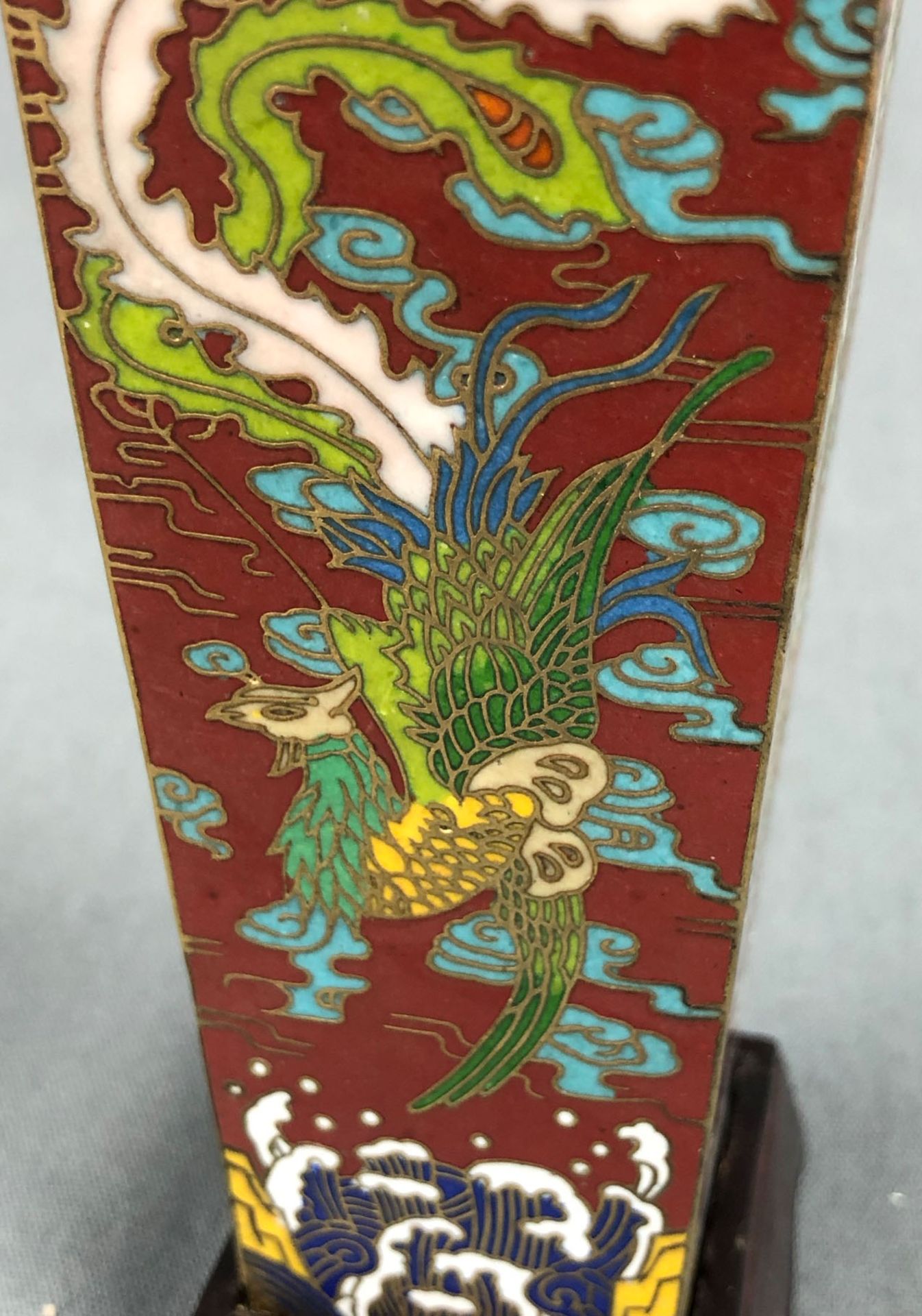 Cloisonne vase Japan / China. Simurgh over waves. 17 cm high. - Image 14 of 14