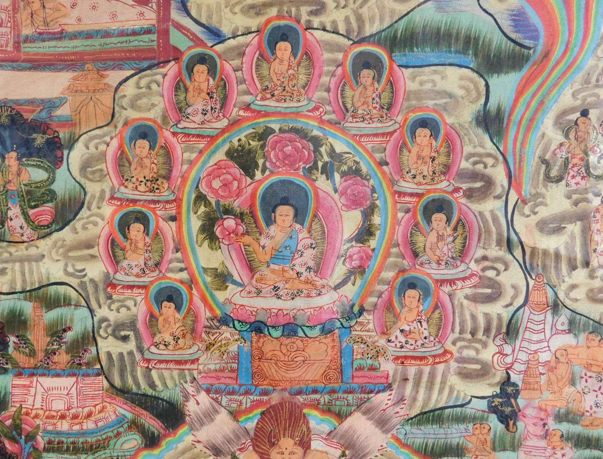 Tibetan thangka Shakyamuni. Hand painted. Old. - Bild 8 aus 14