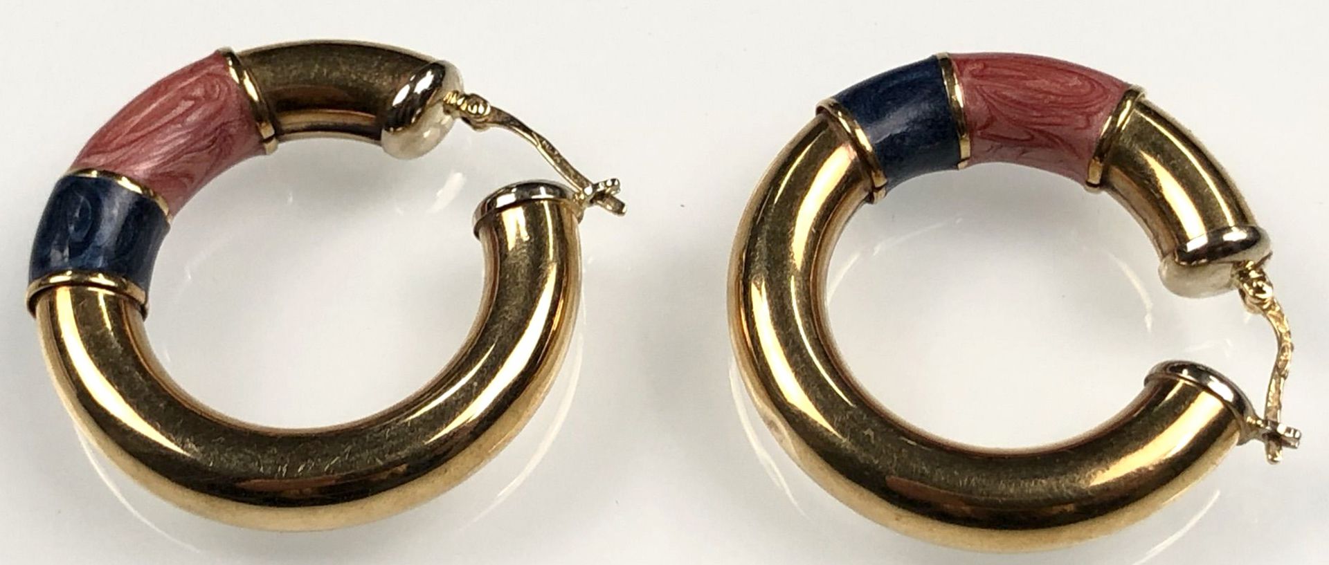 Creole earrings yellow gold 750. With enamel. - Image 3 of 8