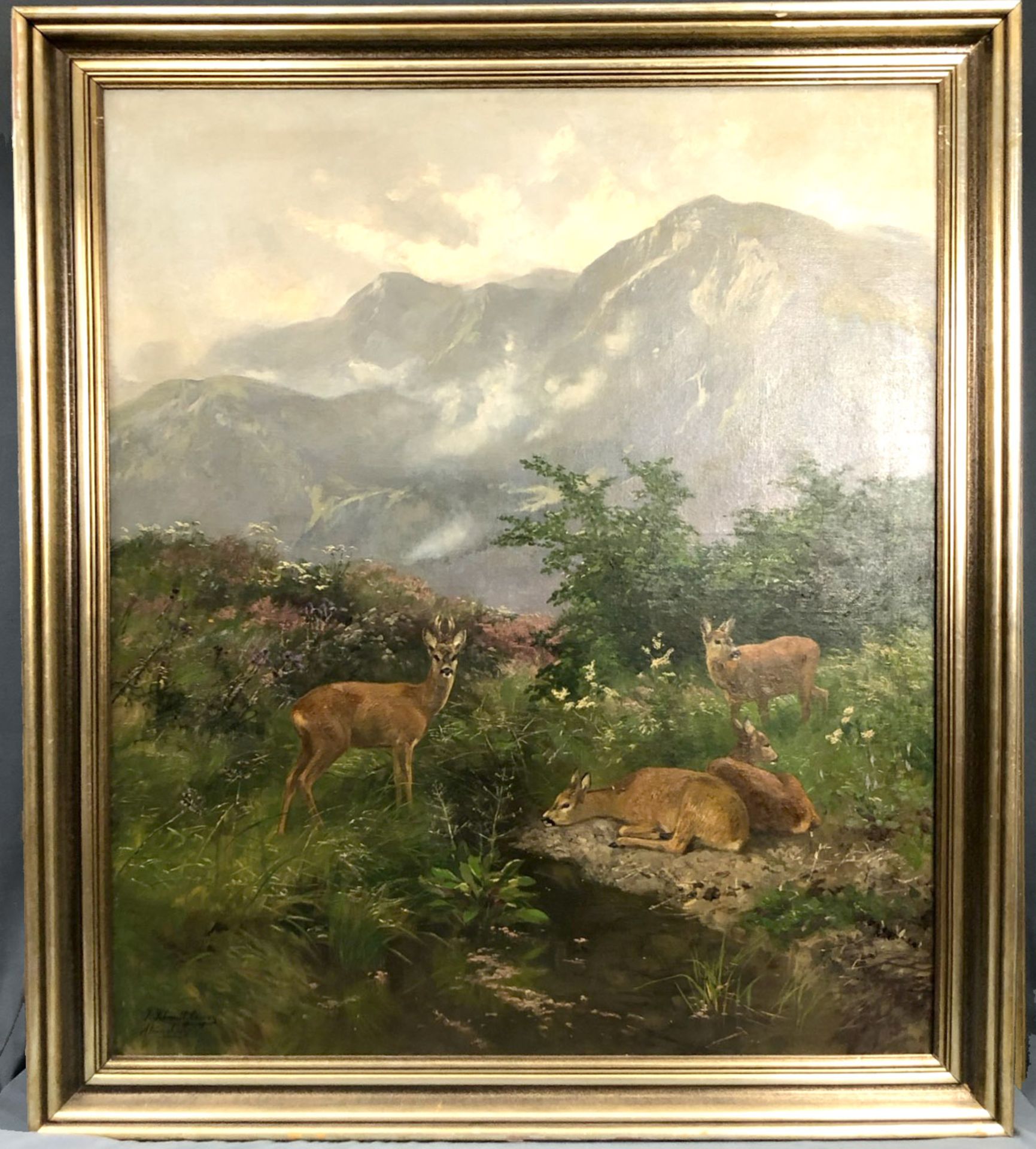 Josef SCHMITZBERGER (1851 - c.1936). Roebuck with three doe in the Alps. - Image 12 of 19