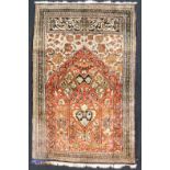 Qum silk prayer rug. Persian carpet. Iran. Fine weave.