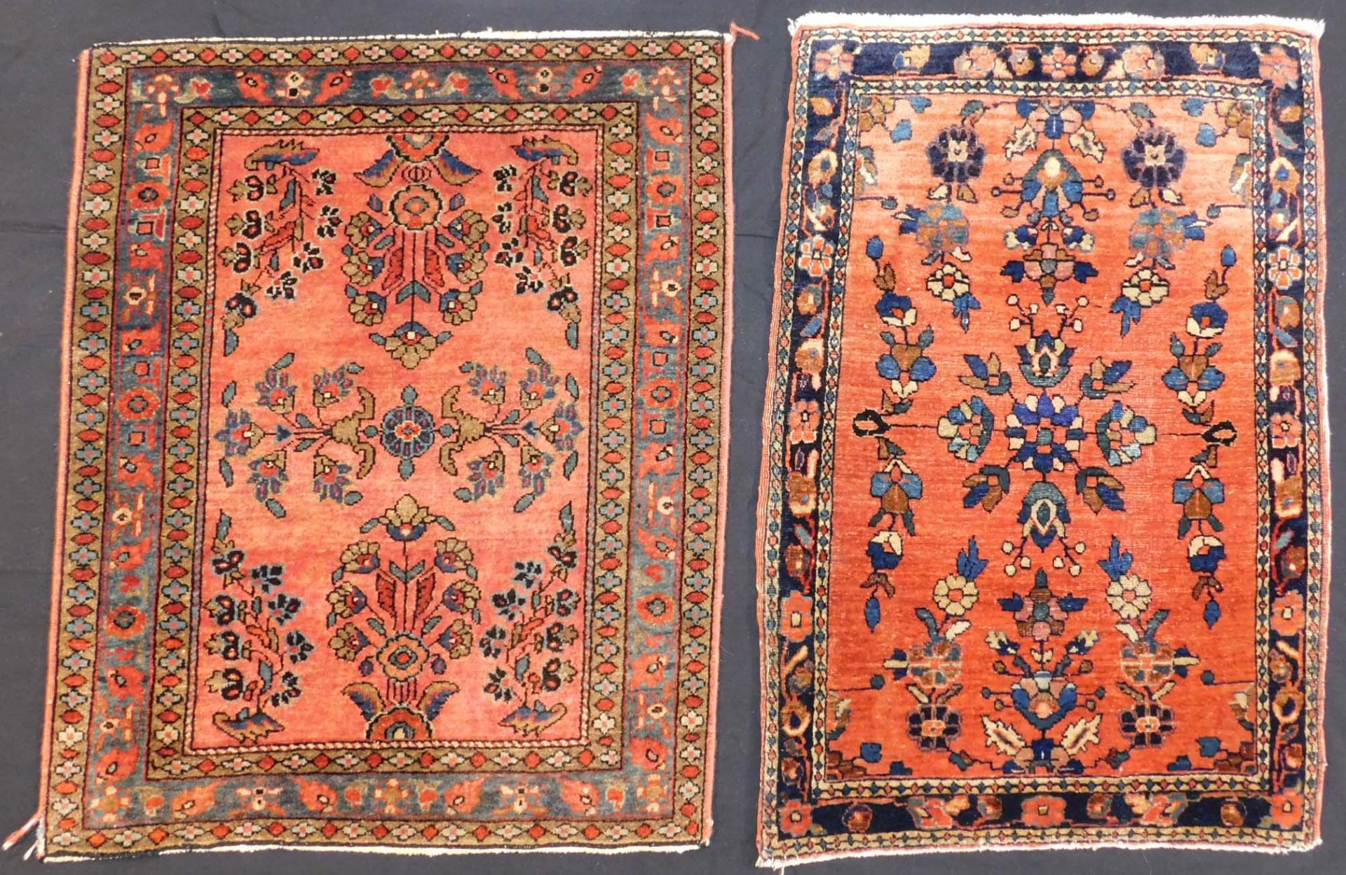 Mohajaran Saruk and Farahan. 2 Poschti Persian rugs. Iran, about 90 - 120 years old.