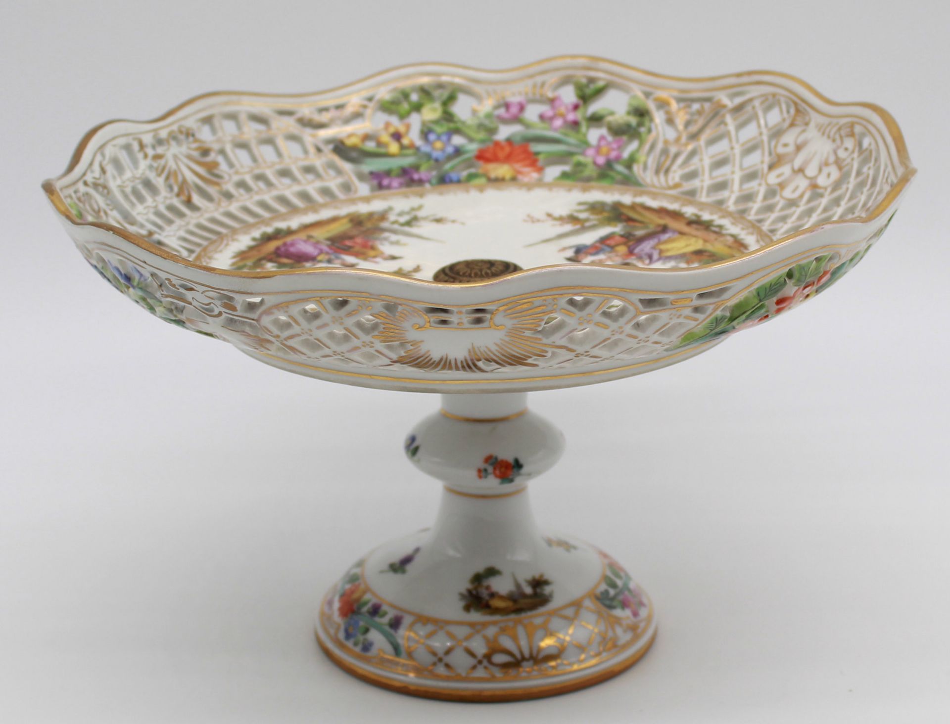 Meissen breakthrough bowl. Watteau painting. Knaufzeit 1815 - 1924. - Image 8 of 15