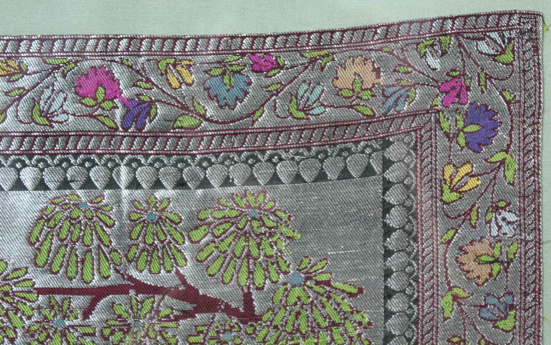 Brocade fabric. India, old. Silk and silver and gold colored metal. - Image 6 of 11