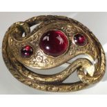 Art Nouveau brooch gold 14 carat, tested. 3 gemstones.