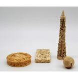 3 carved objects, probably ivory 18th / 19th century.