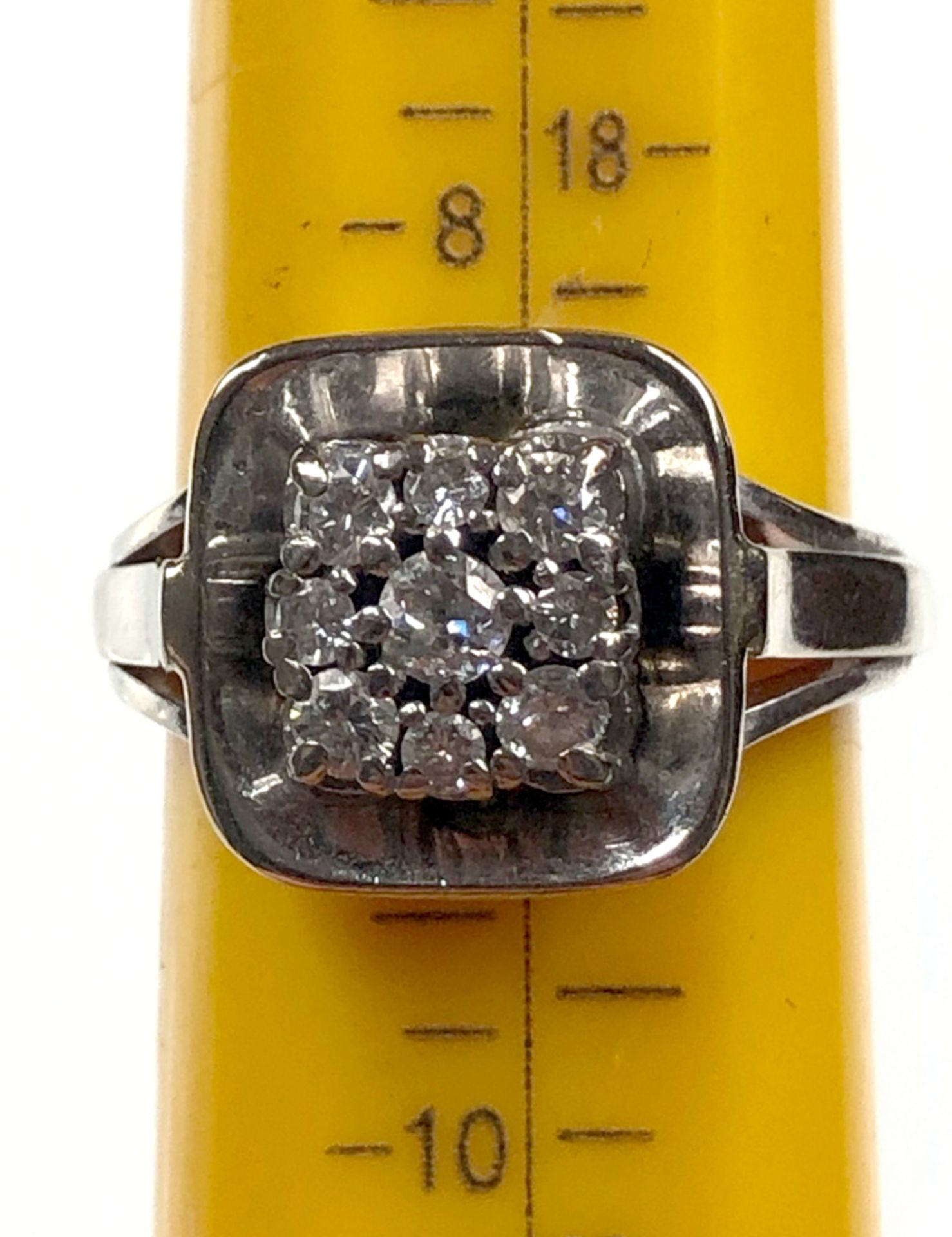 Ring white gold 585. Nine brilliant-cut diamonds - full cut. - Image 11 of 11