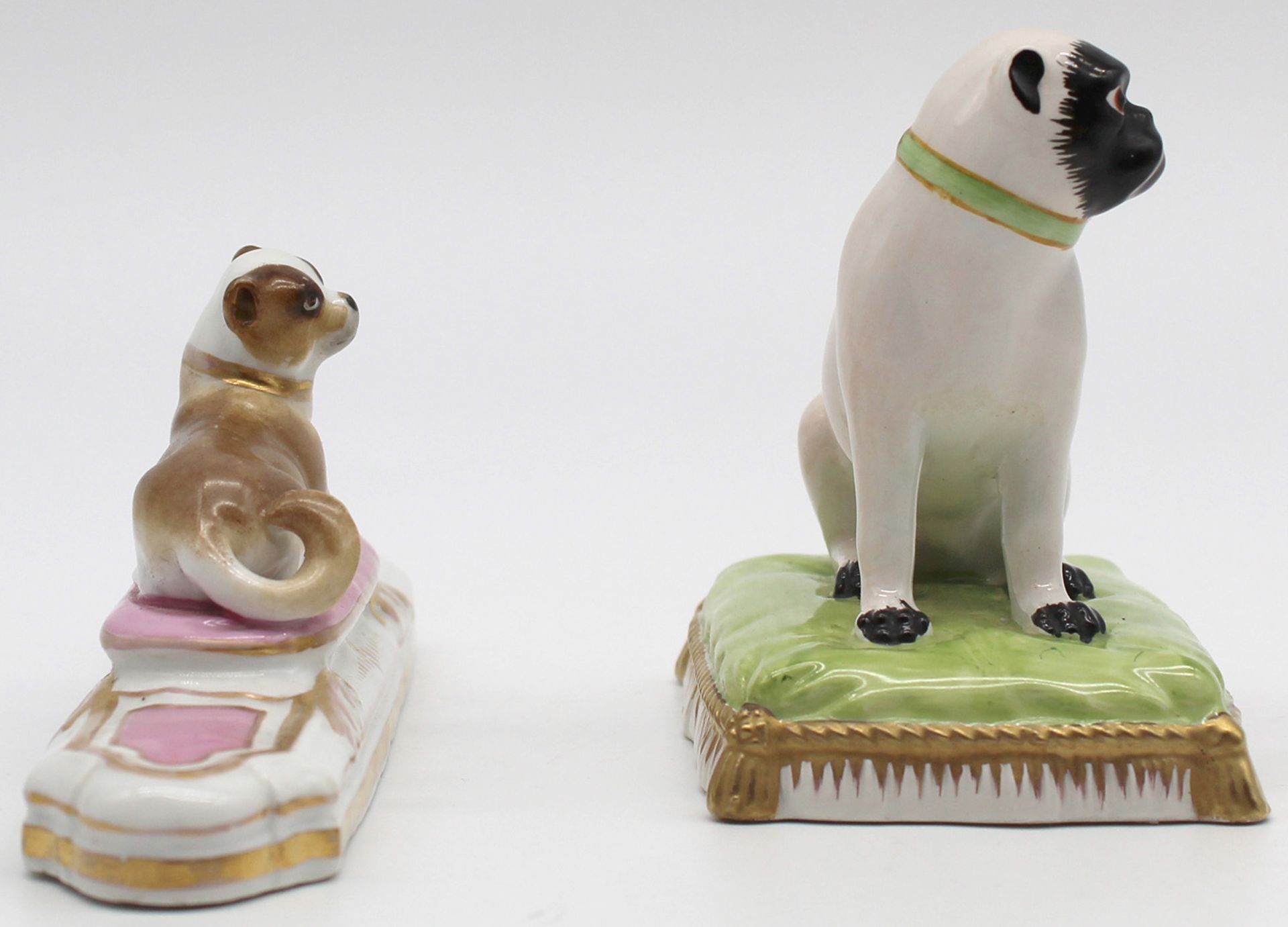 Porcelain. 2 figures. Pug? No brand found. - Image 2 of 8