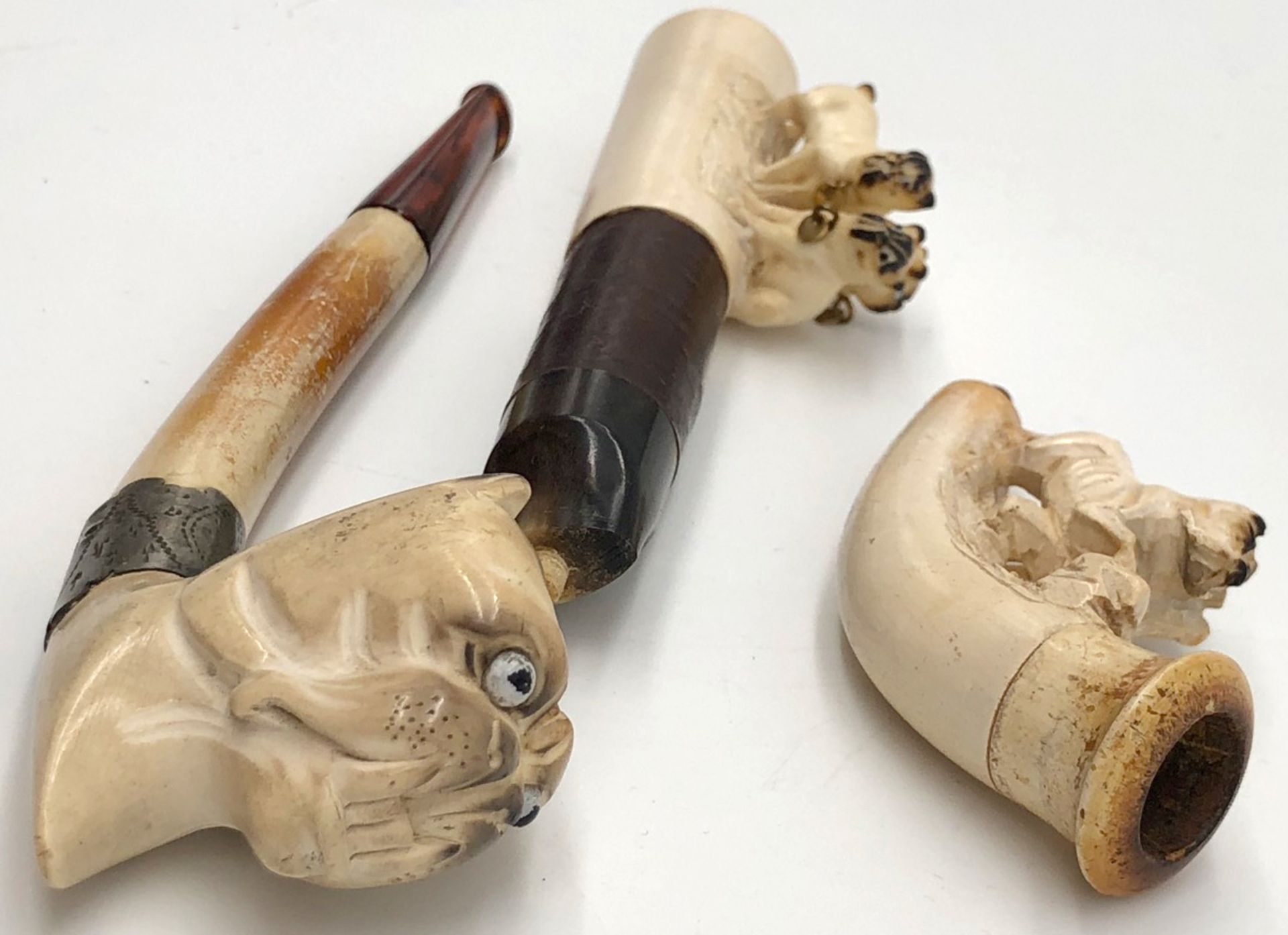 3 meerschaum pipes with pug. One with a case. Probably 120 - 180 years old - Bild 9 aus 18