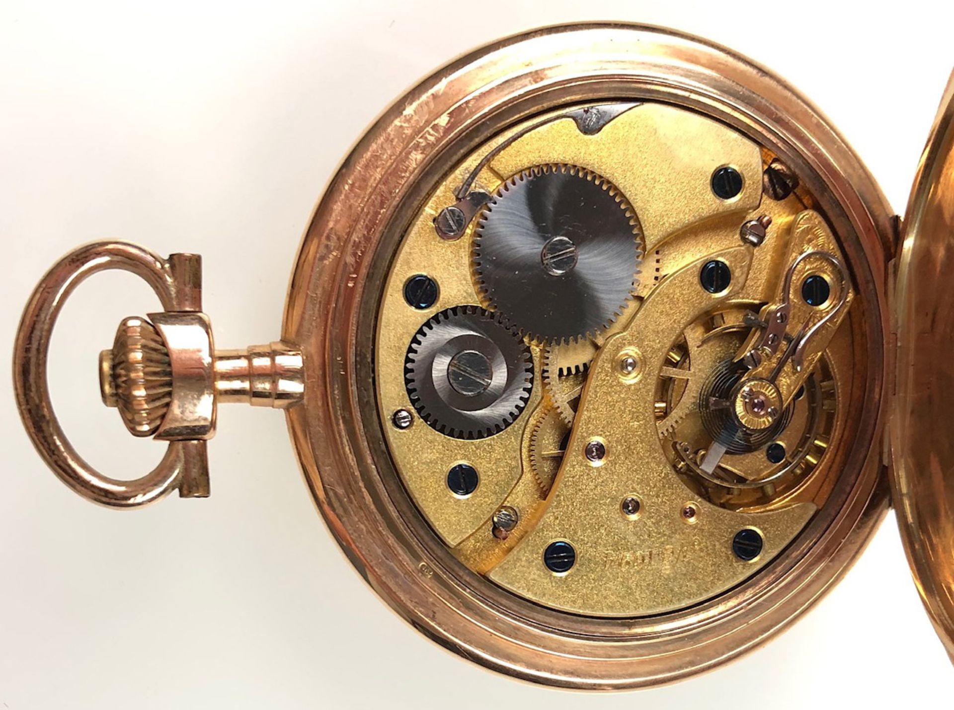 Pocket watch Glashütte. 3 lids yellow gold 14 carat. - Image 16 of 17