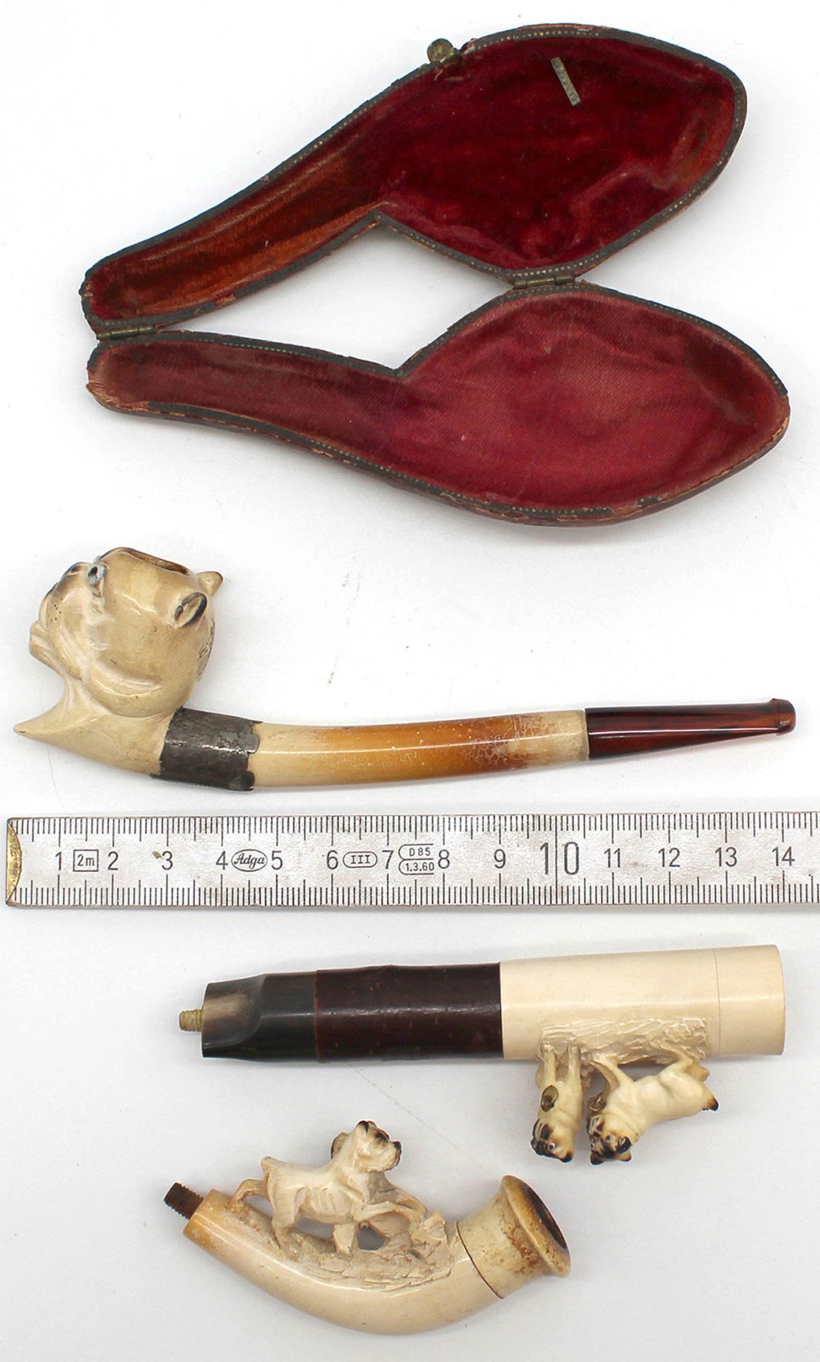 3 meerschaum pipes with pug. One with a case. Probably 120 - 180 years old - Image 12 of 18