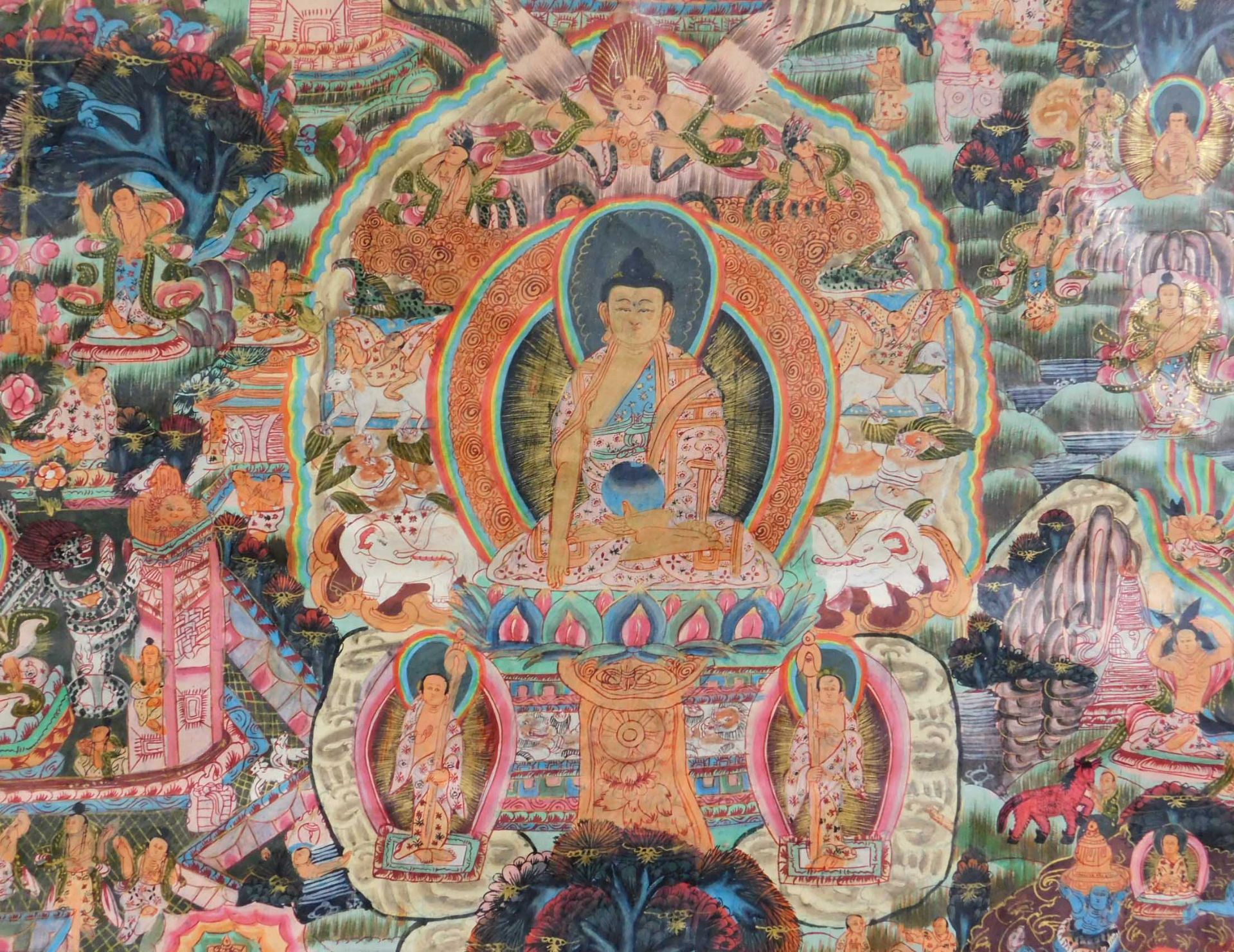 Tibetan thangka Shakyamuni. Hand painted. Old. - Bild 3 aus 14