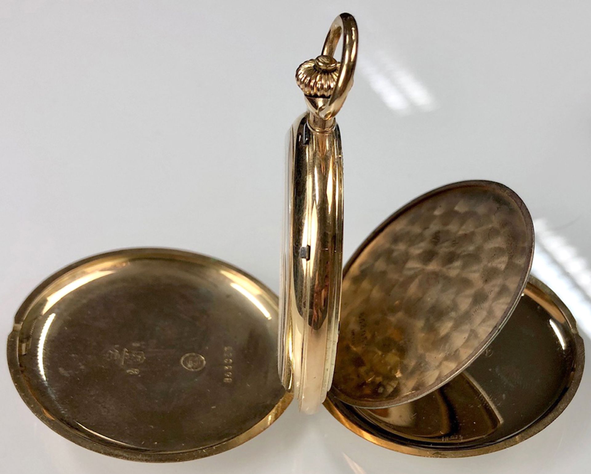 Pocket watch Schaffhausen. 3 lids yellow gold 14 K. - Image 12 of 15