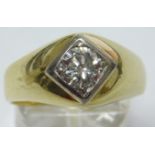 Gold 585. Men's ring with a brilliant cut diamond solitaire. Circa 1 carat, white / si.