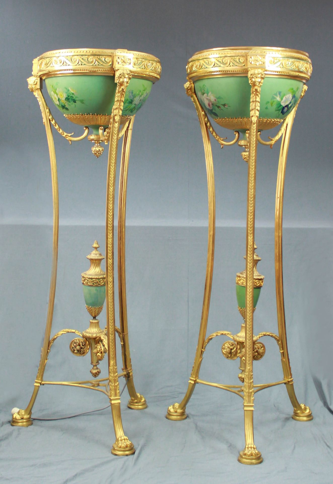 Two floor lamps. Bronze D'Ore frame. Glass, cold painted.