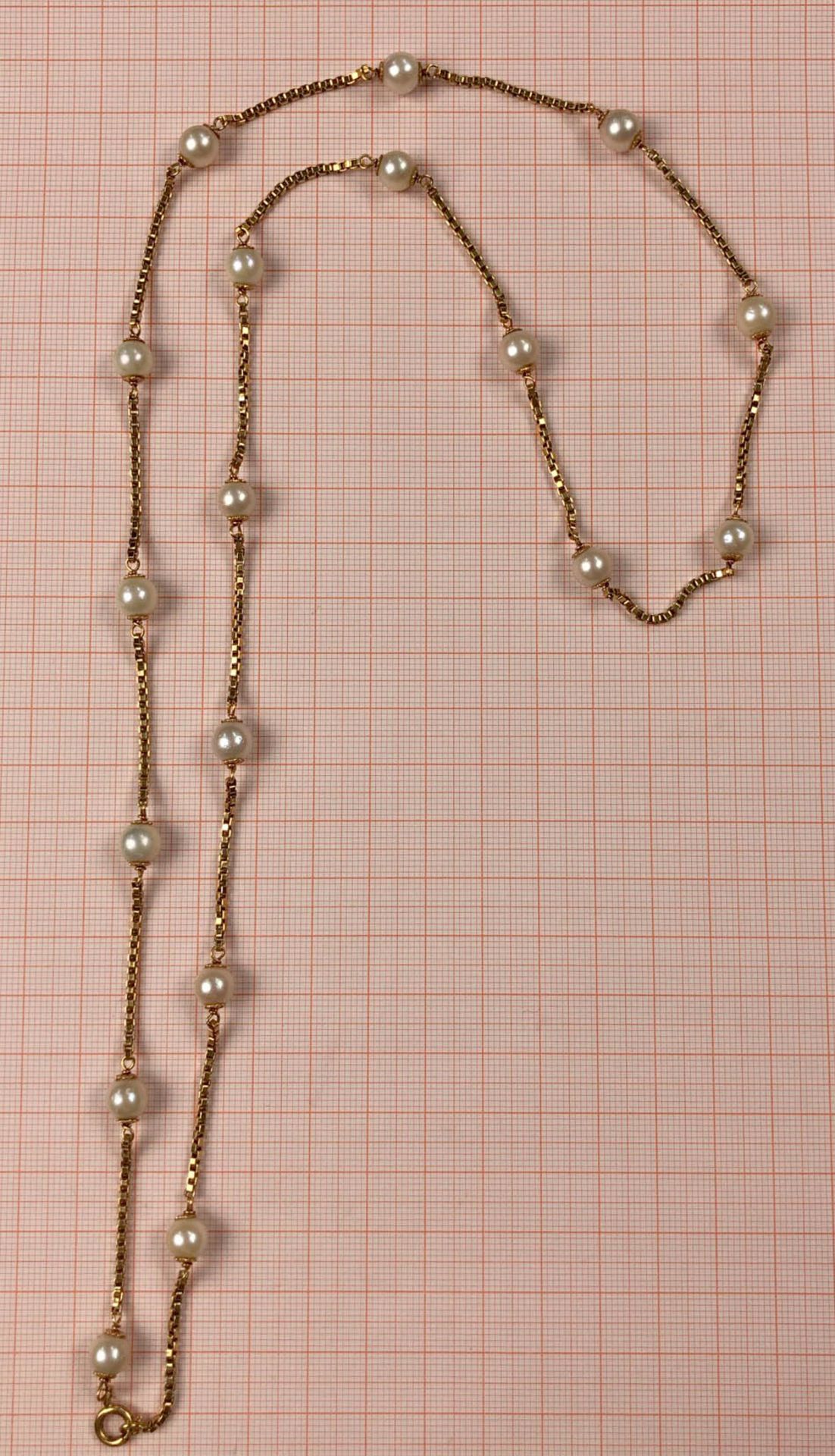 Necklace. Yellow gold 750 with cultured pearls. Gross 27.1 grams. - Image 9 of 10