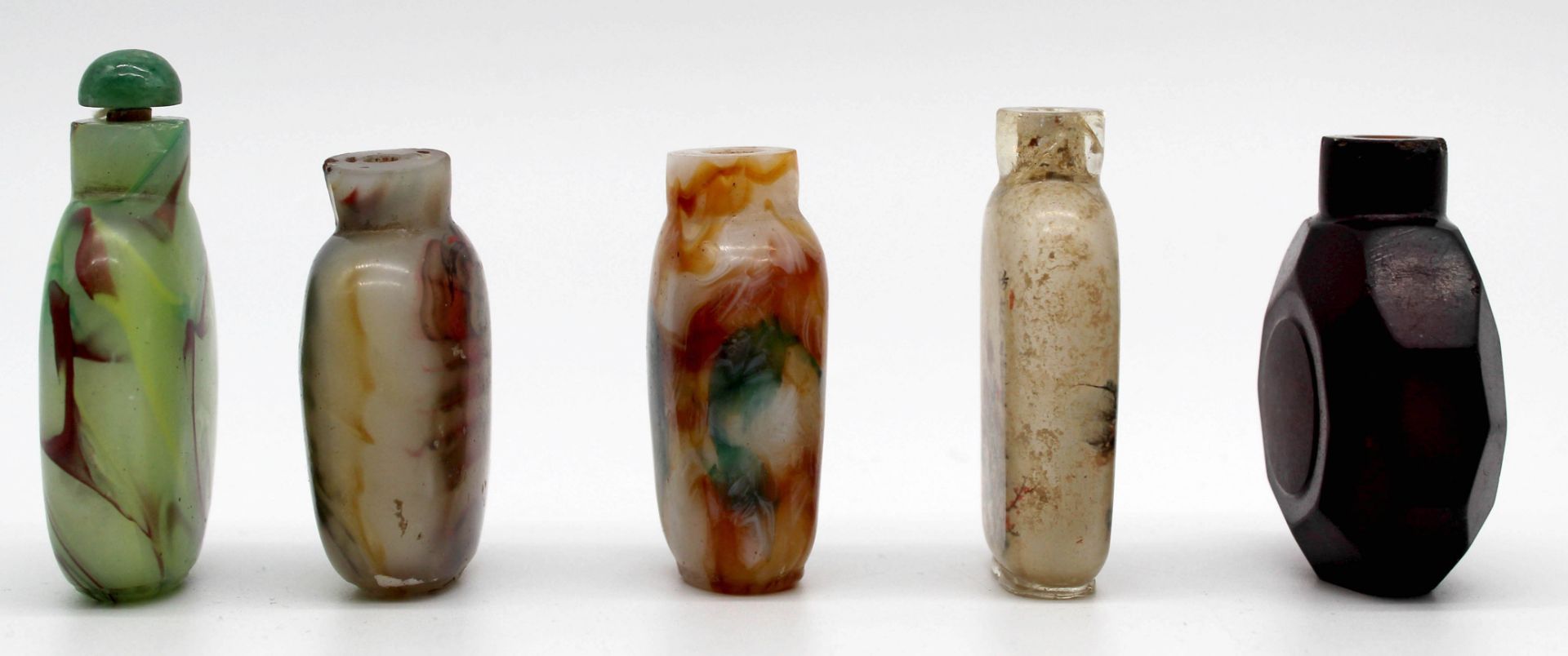 5 snuff bottles, probably glass partially painted. Probably China old. - Image 3 of 8