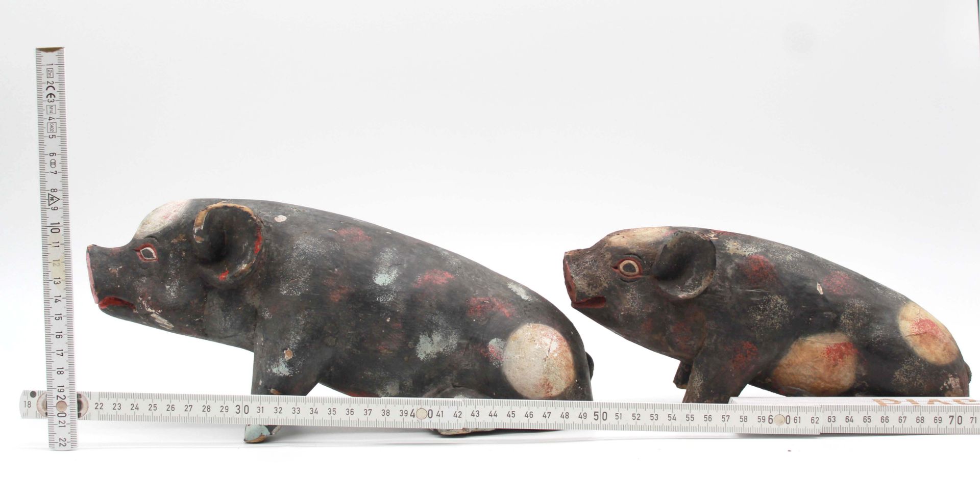 2 figures. Animals. Pigs. Carved and painted wood. Probably West Africa. - Image 11 of 12