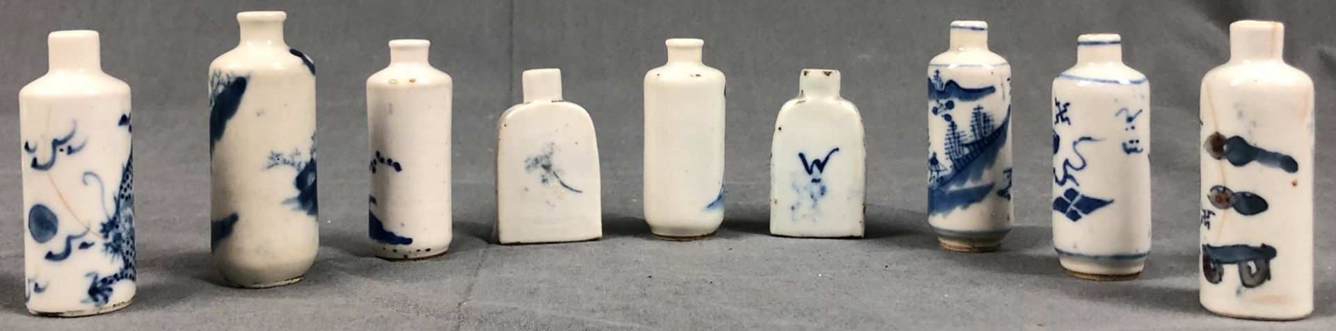 9 porcelain snuff bottles, probably China, old Qing. - Image 16 of 21