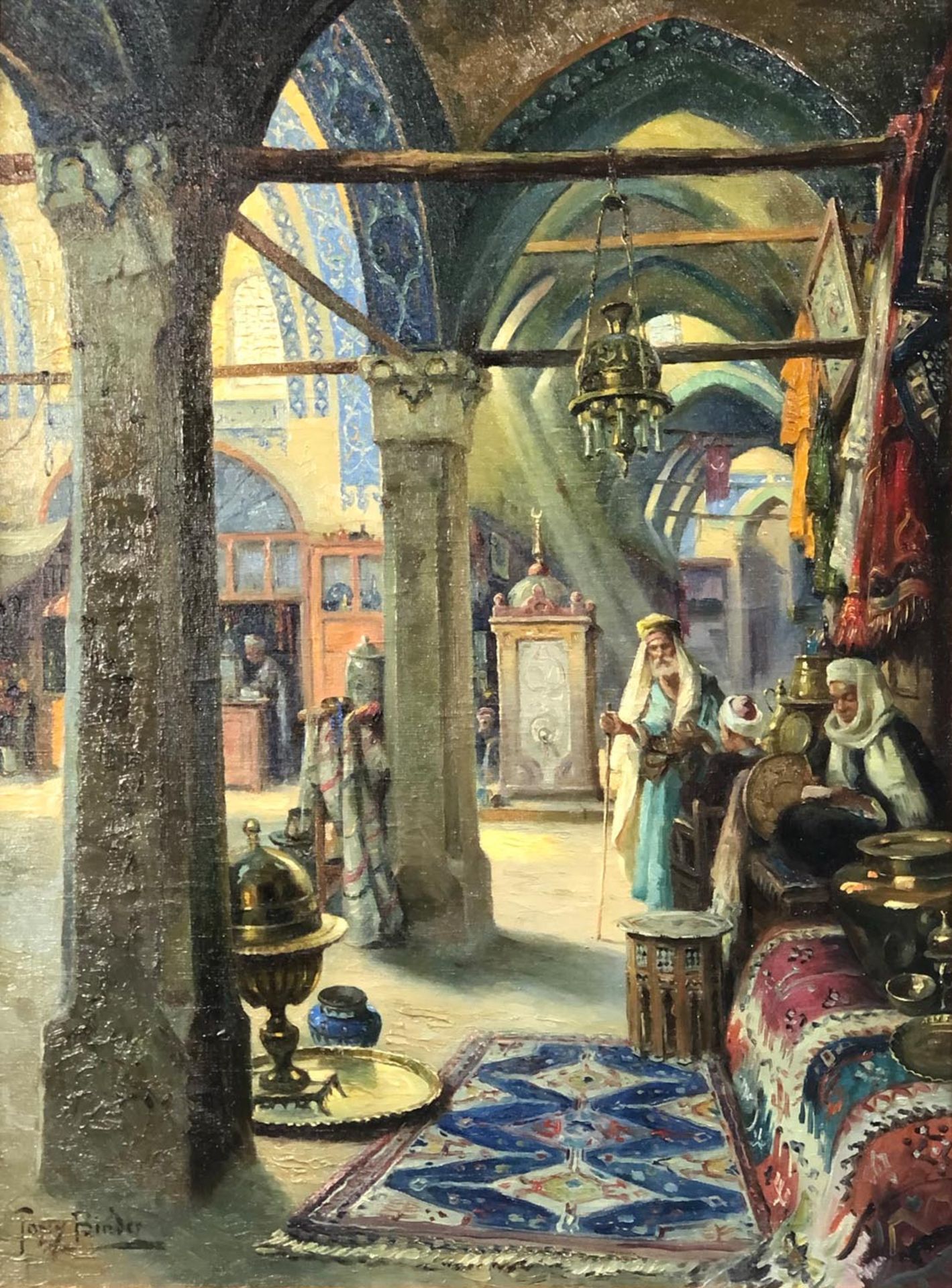 Tony BINDER (1868 - 1944). Carpet dealers in the bazaar.