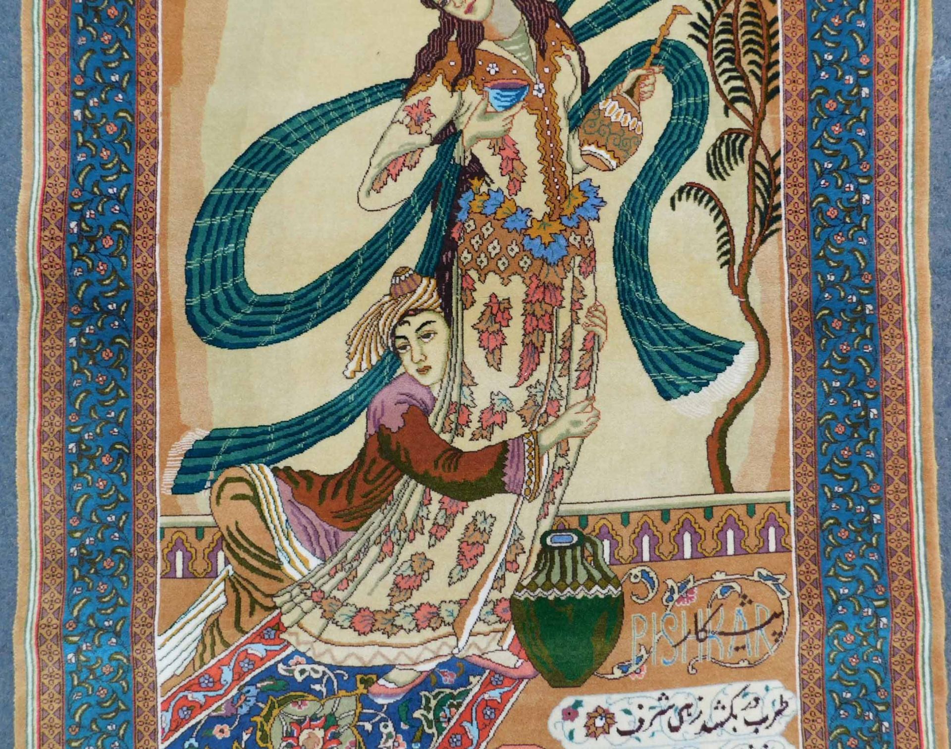 Tabriz Persian carpet. Pictorial rug. Iran. Very fine weave. - Bild 4 aus 10