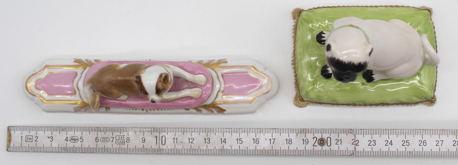 Porcelain. 2 figures. Pug? No brand found. - Image 8 of 8