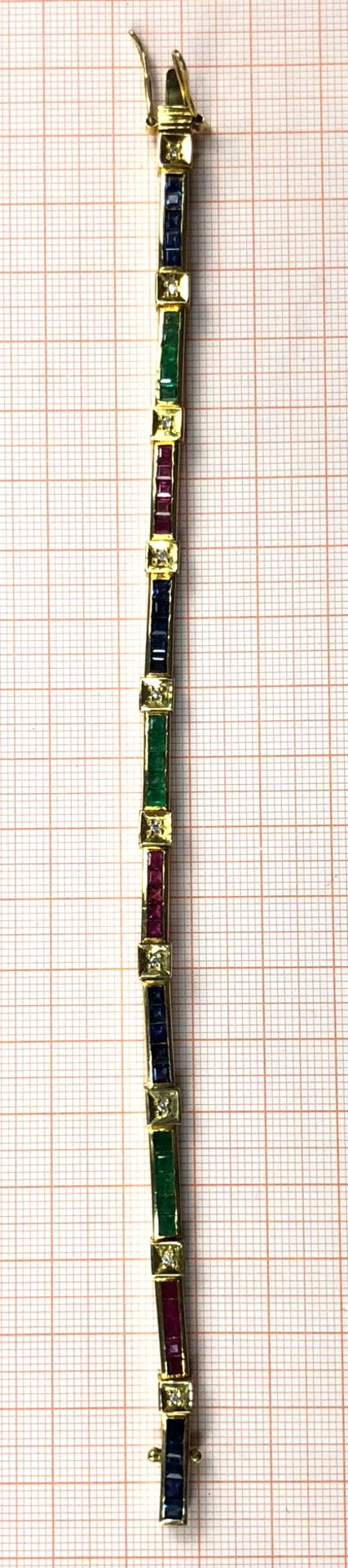 Yellow gold bracelet. Tested 18 carat. Diamonds, sapphires and rubies. - Image 2 of 11