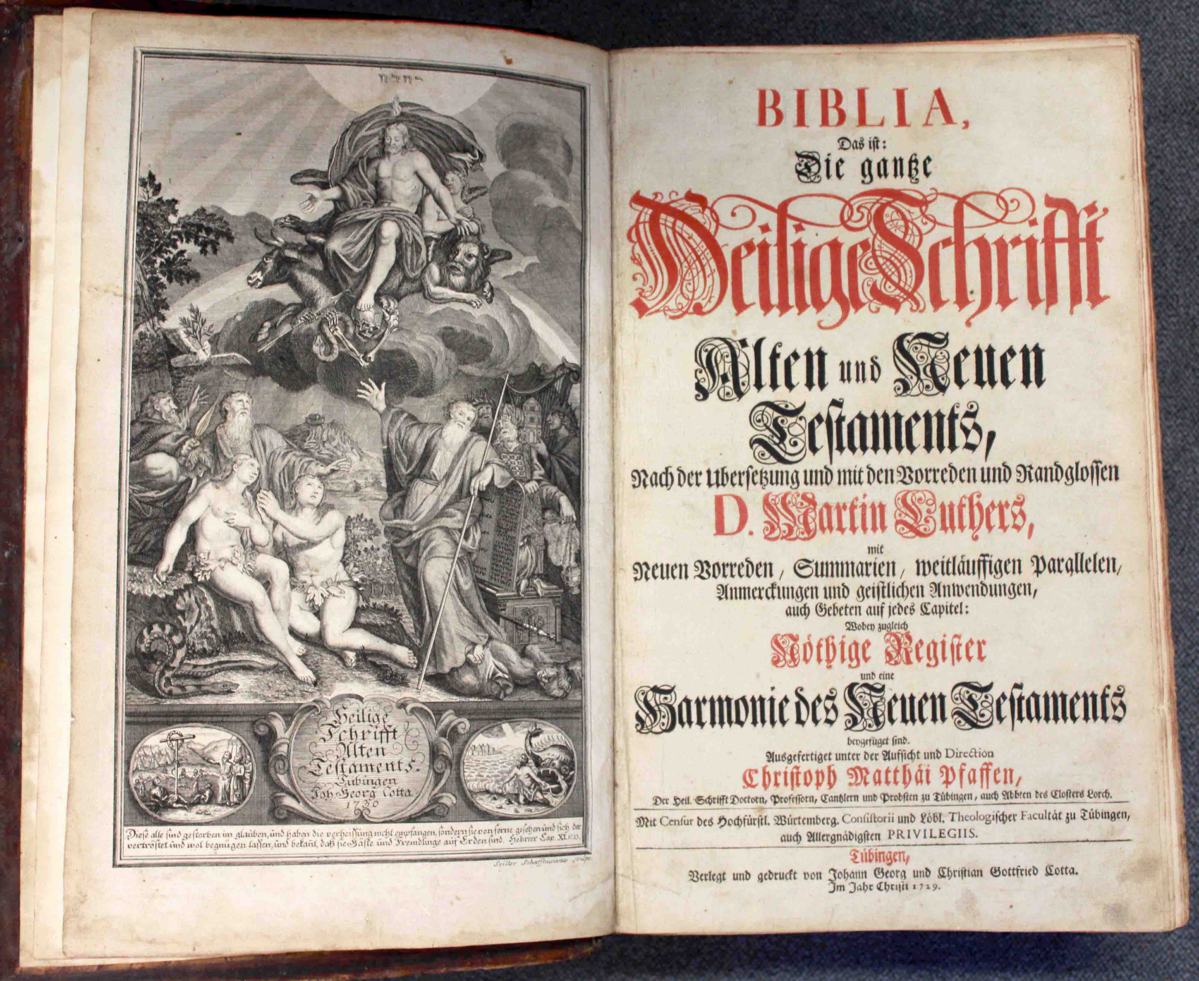 Luther Bibel. Tübingen, 1729. Publisher: Christoph Matthäus Pfaff.