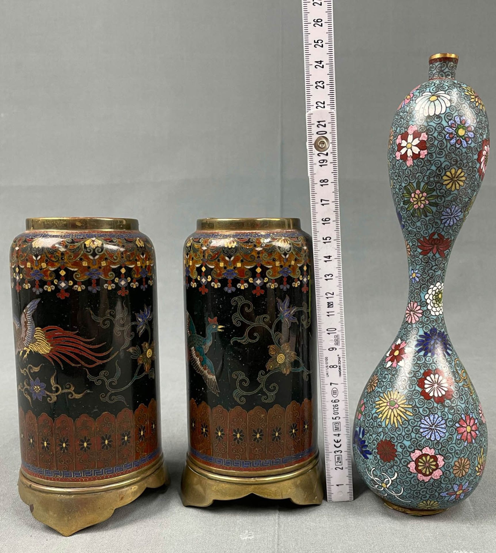 3 Gefäße Cloisonné. Wohl Japan , China antik. - Bild 6 aus 12