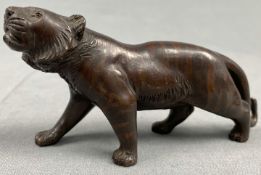 Skulptur. Tiger - Figur. Bronze. Wohl Japan antik. 13,5 cm lang.