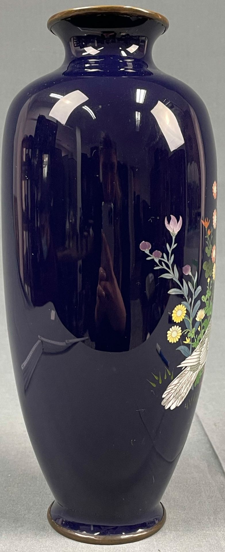 Cloisonné Vase blauer Grund. 2 Vögel. - Bild 4 aus 7