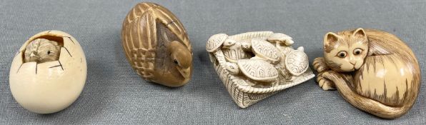 4 Netsuke. Wohl Japan antik.