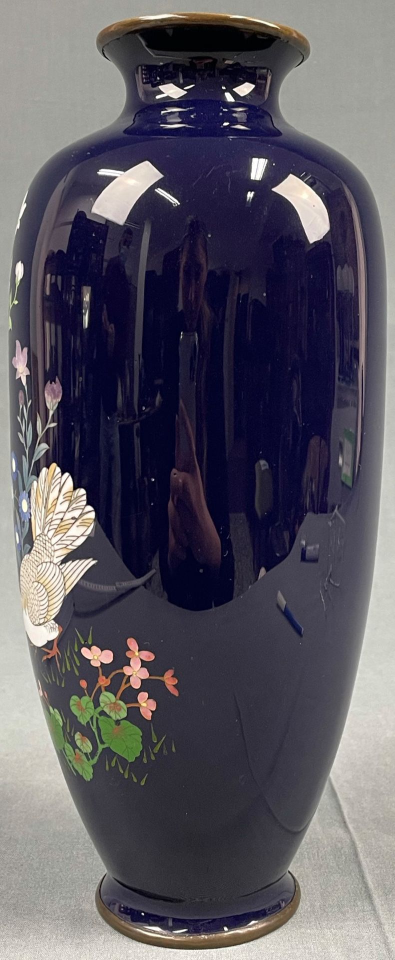 Cloisonné Vase blauer Grund. 2 Vögel. - Bild 2 aus 7