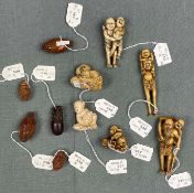 11 Netsuke, Material verschieden. Wohl Japan antik.