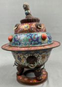 Cloisonné Deckelgefäß. Wohl China, Japan antik, auch Jade.