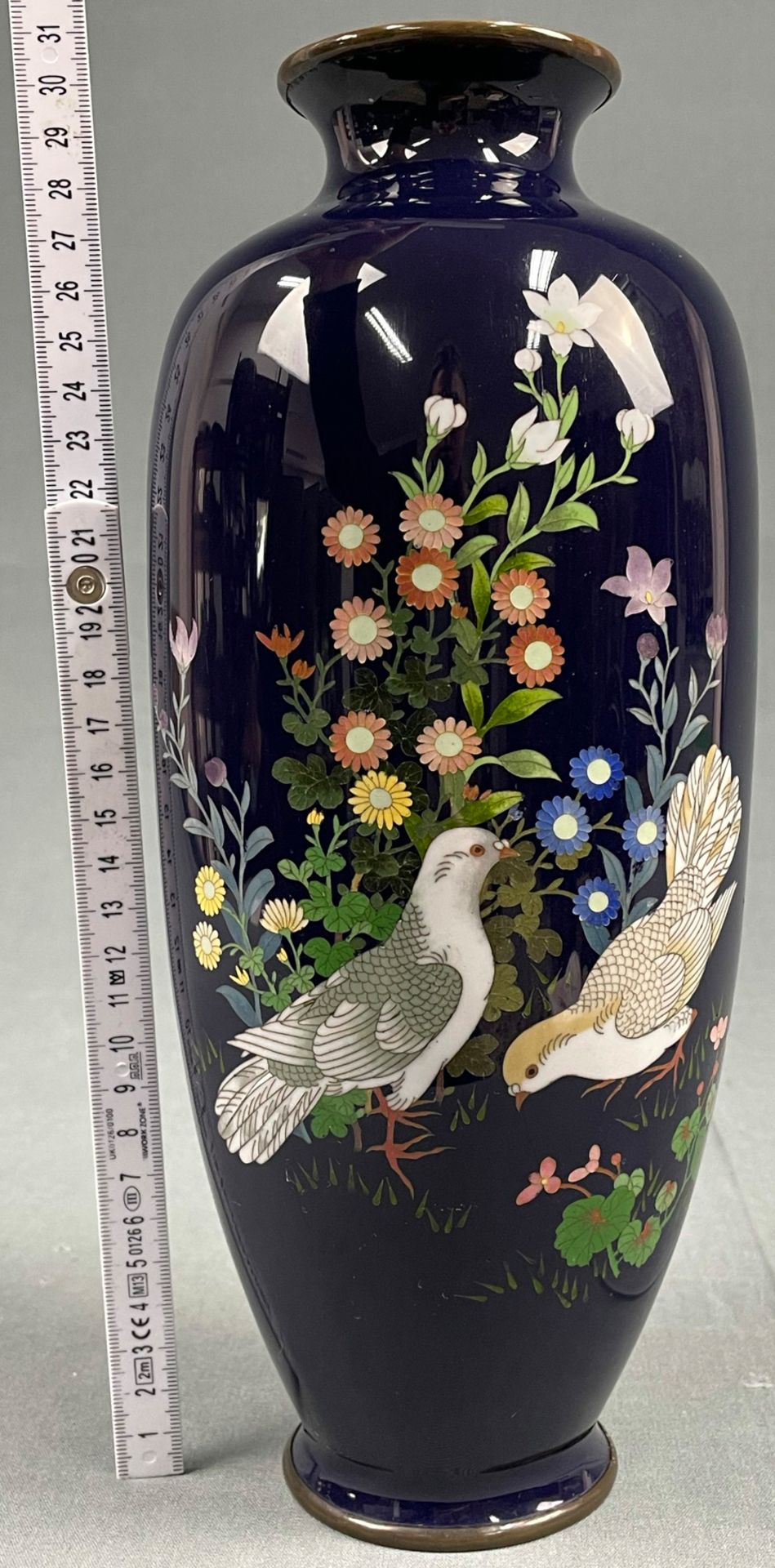 Cloisonné Vase blauer Grund. 2 Vögel. - Bild 7 aus 7