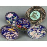 5 Cloisonne Teller. Wohl Japan alt / antik.