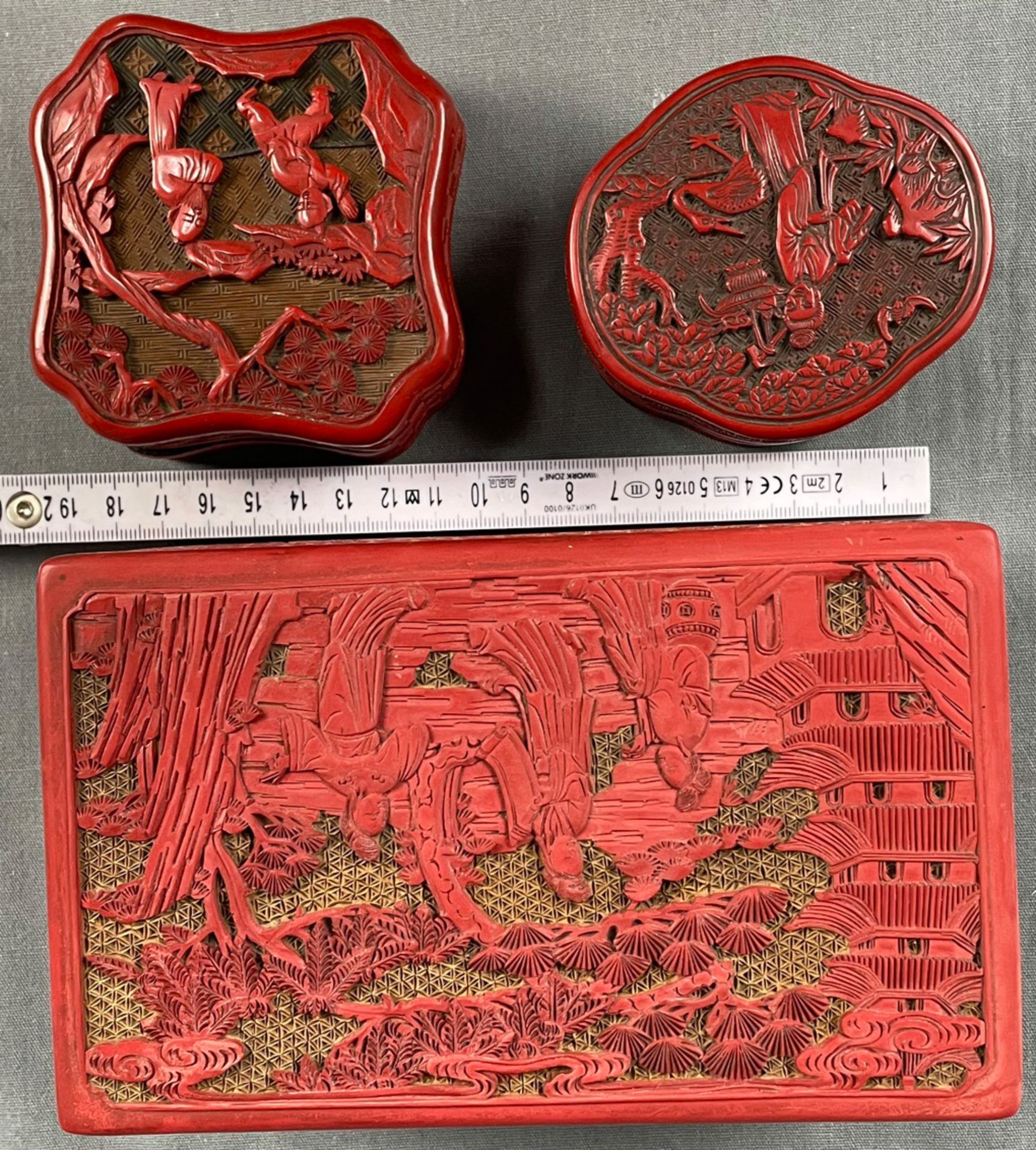 3 Schachteln. Wohl Rotlack China antik. - Image 12 of 12