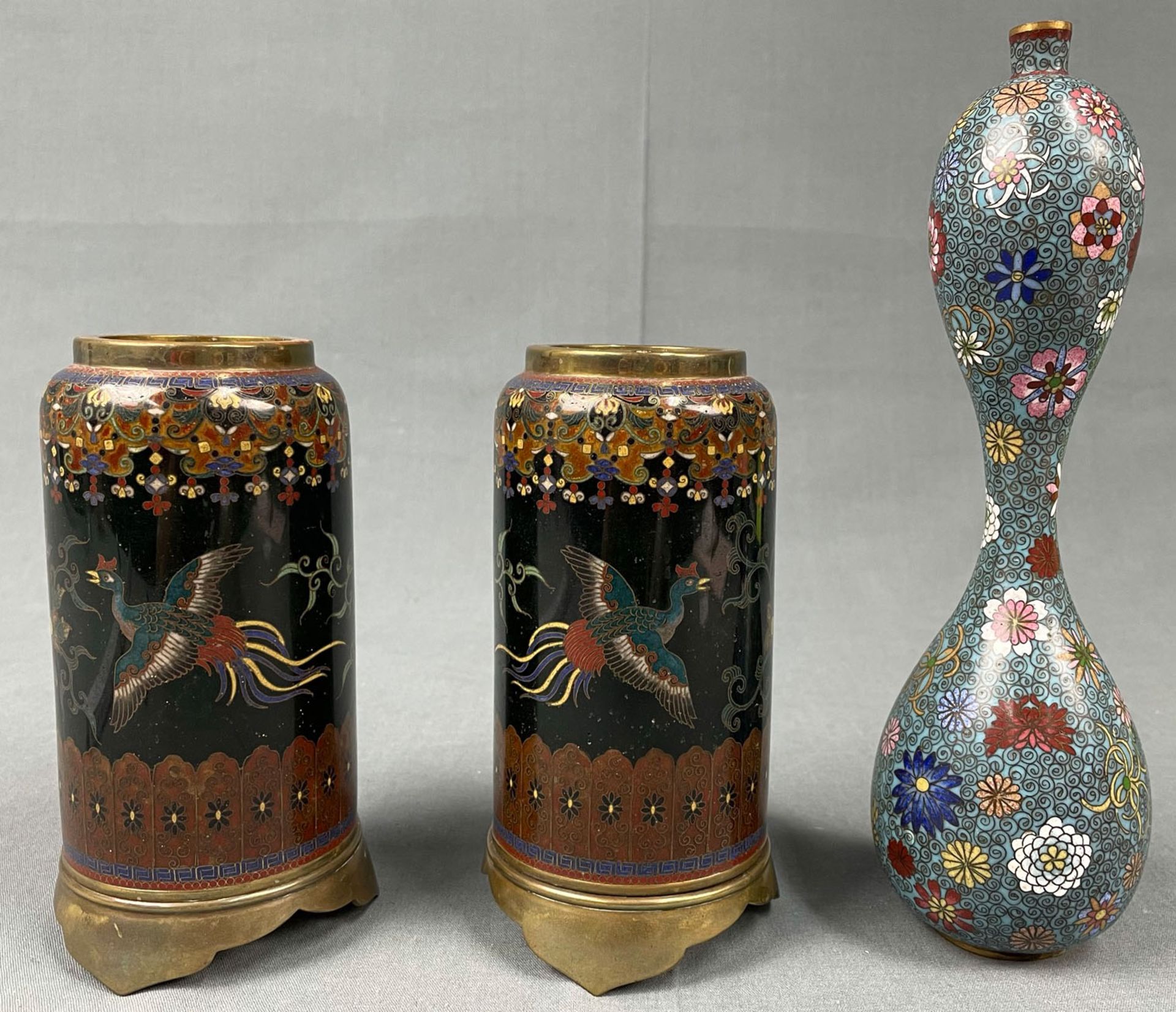 3 Gefäße Cloisonné. Wohl Japan , China antik. - Bild 3 aus 12