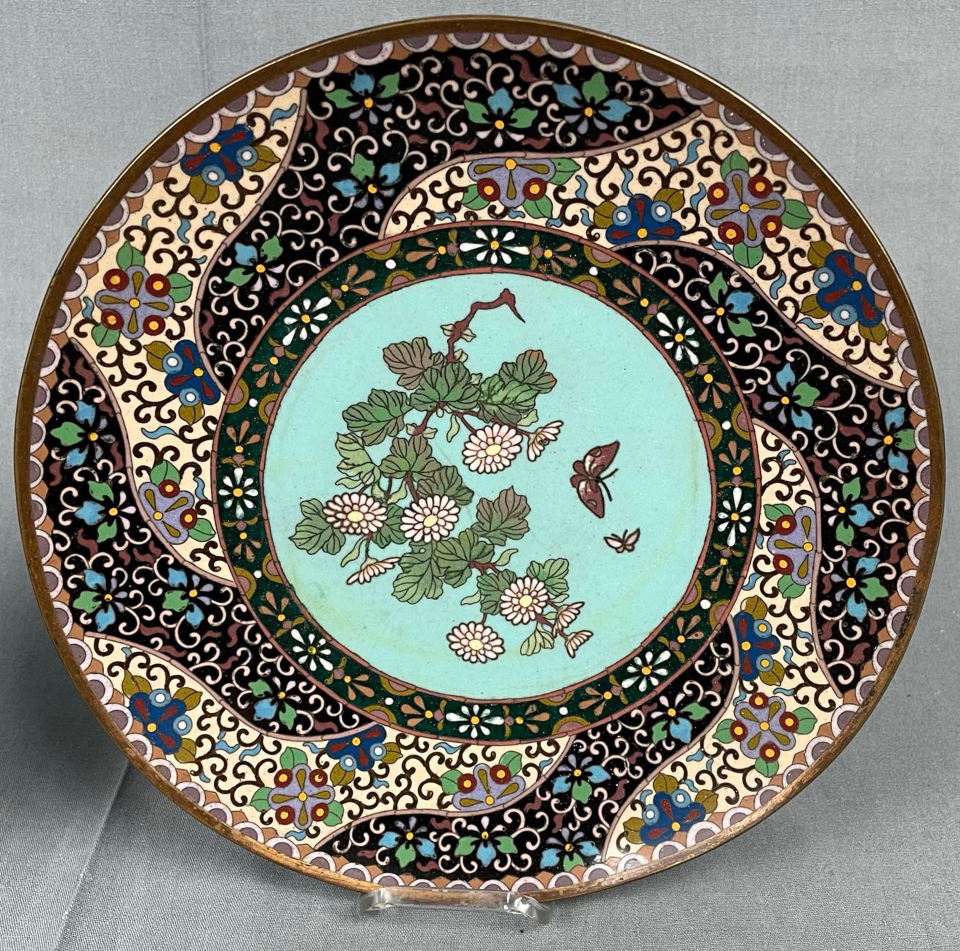 5 Cloisonne Teller. Wohl Japan alt / antik. - Bild 6 aus 8