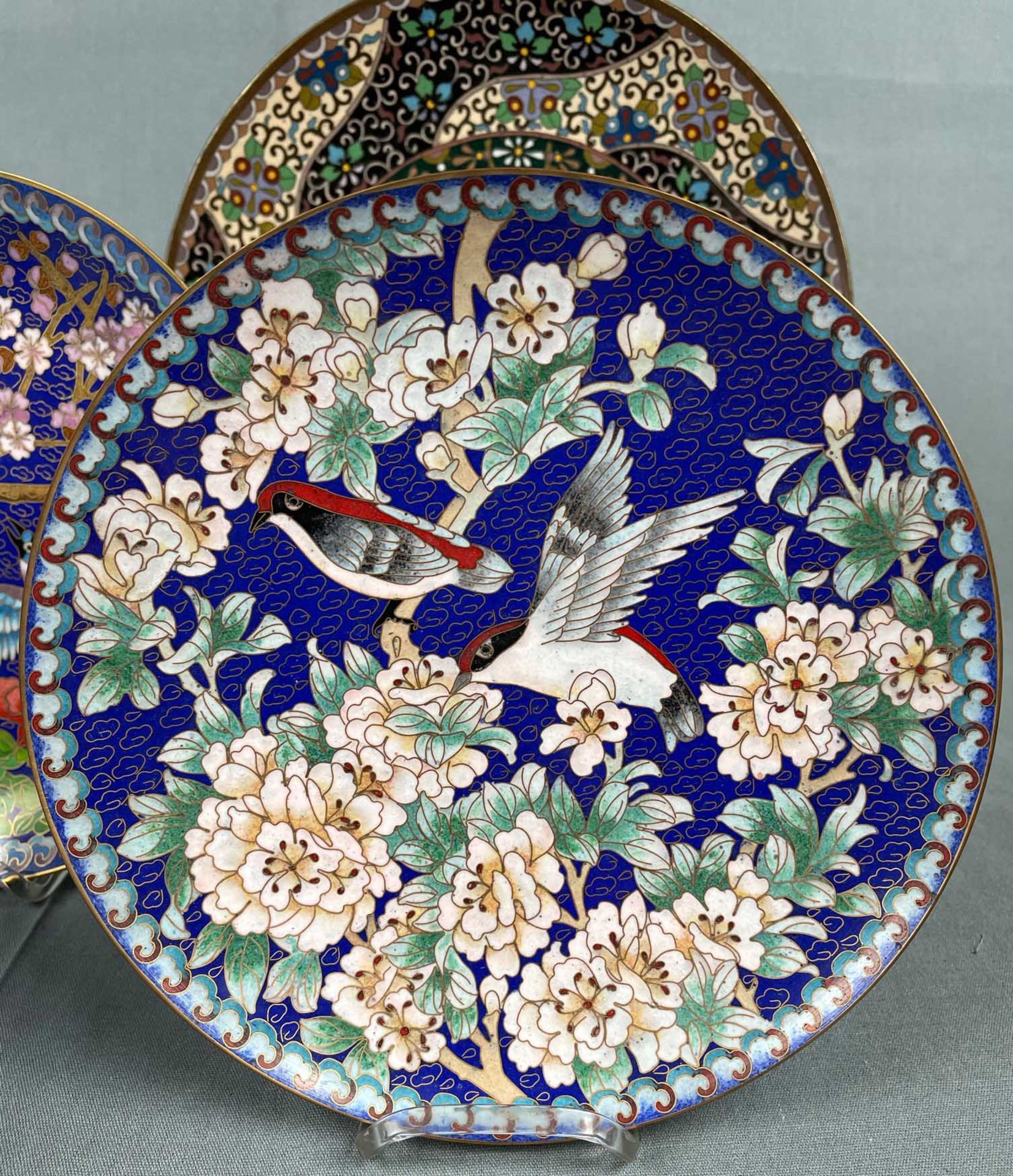 5 Cloisonne Teller. Wohl Japan alt / antik. - Image 3 of 8