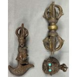 3 Kultische Objekte wohl Tibet, China antik, Buddhismus.