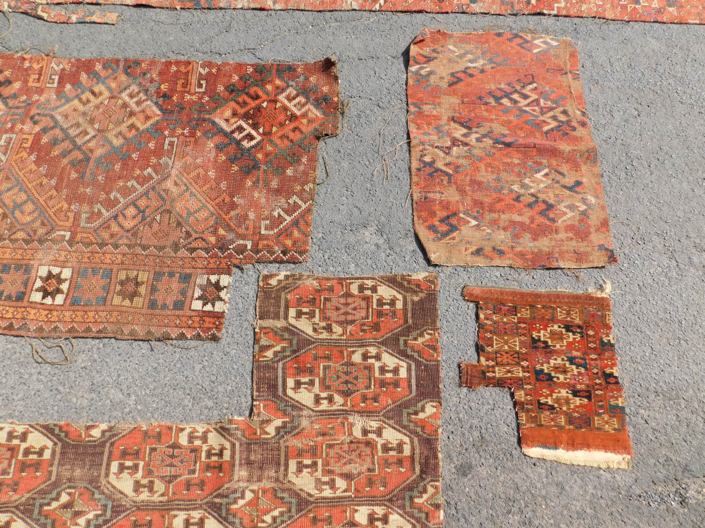 Studiensammlung. 5 Turkmenen Stammesteppich Fragmente. Antik. - Image 3 of 5