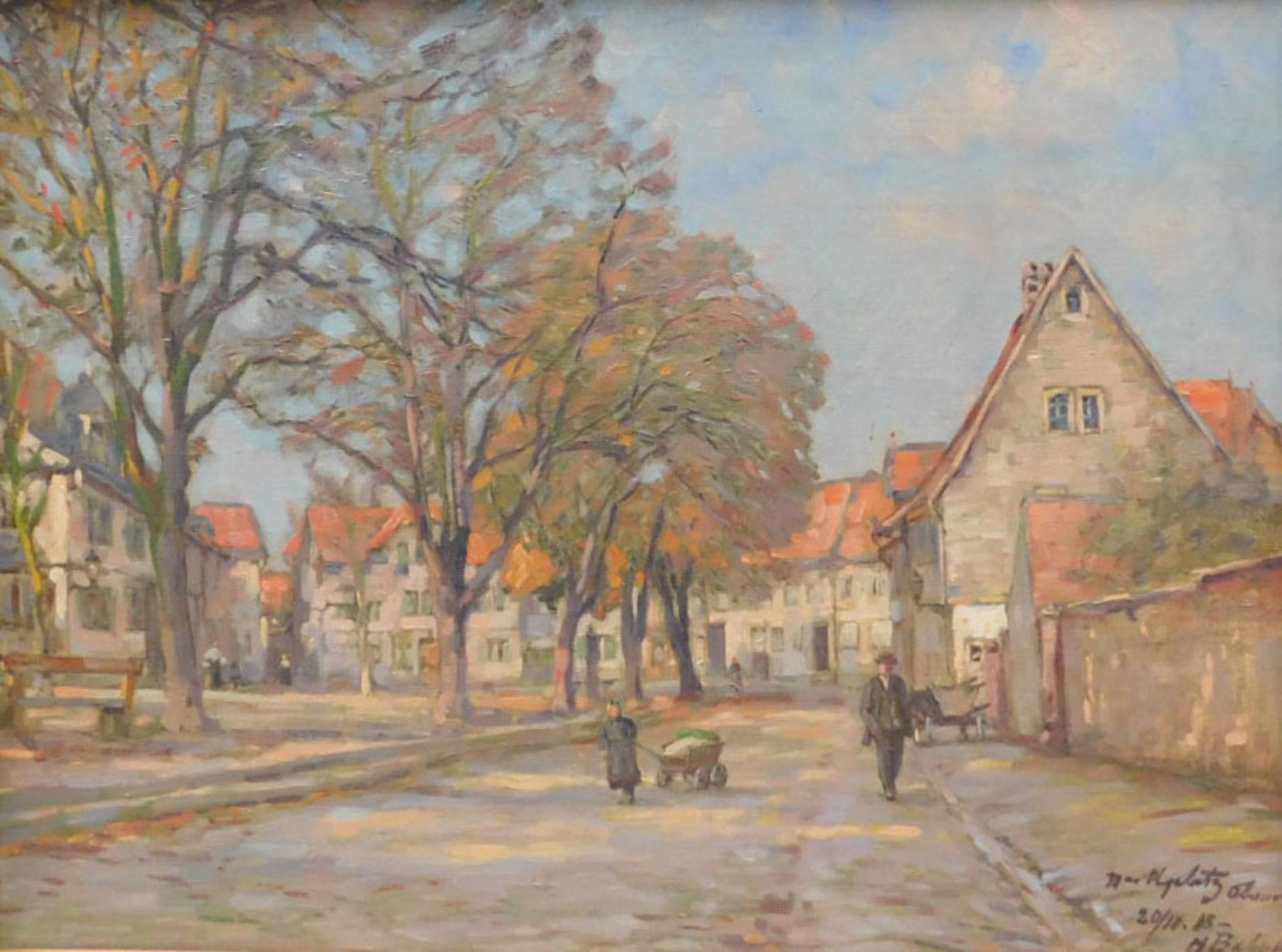 Hermann BAHNER (1867 - 1938). "Der Marktplatz Oberursel" 1919.