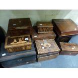 A large collection of 19th century and later wooden boxes including decanter box, writing slope, tea